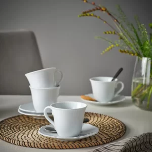 ست 4 تیکه فنجان و نعلبکی سفید ایکیا مدل UPPLAGA