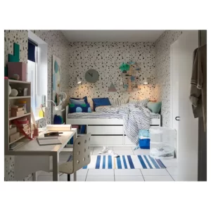 فریم تخت 4 کشو کودک ایکیا سفید مدل SLÄKT