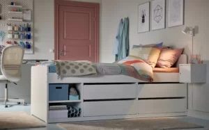 فریم تخت 4 کشو کودک ایکیا سفید مدل SLÄKT