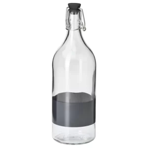 بطری 1 لیتری با درپوش ایکیا شیشه شفاف/مشکی مدل KORKEN