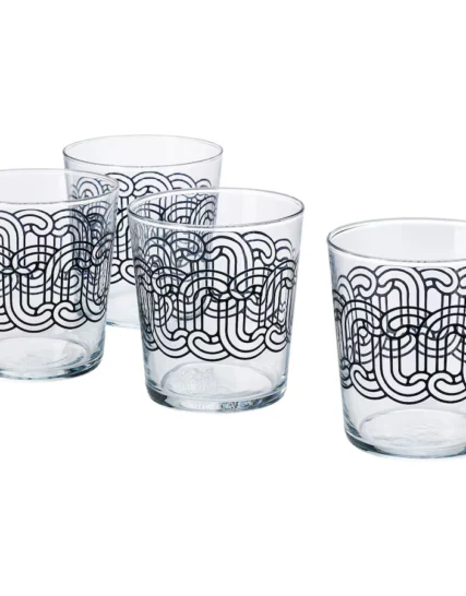 ست 4 تایی لیوان شیشه ای ایکیا شفاف طرح دار/مشکی مدل SÖTRÖNN