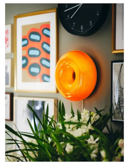 چراغ رومیزی/دیواری LED ایکیا شیشه نارنجی گرد مدل VARMBLIXT