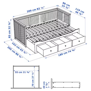 مبل تختخواب شو ایکیا با 3 کشو و 2 تشک سفید مدل HEMNES