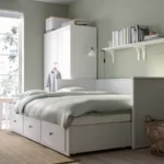 مبل تختخواب شو ایکیا با 3 کشو و 2 تشک سفید مدل HEMNES