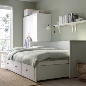 مبل تختخواب شو ایکیا با 3 کشو و 2 تشک سفید مدل HEMNES