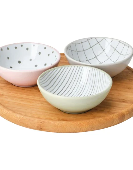 سینی بامبو با 3 کاسه رنگارنگ ایکیا مدل TRÅDTICKA