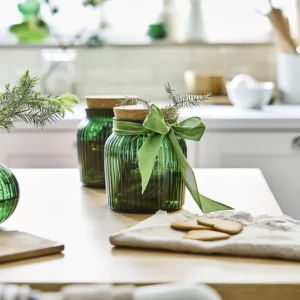 بانکه با درب چوب پنبه ای ایکیا شیشه ای سبز مدل VINTERFINT