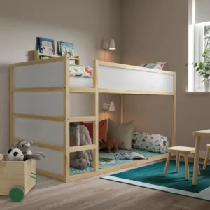 تخت کودک دو حالته برگشت پذیر ایکیا سفید/کاج مدل KURA
