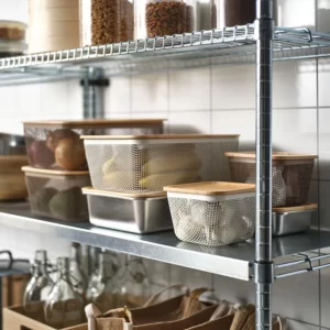 سبد نگهداری مواد غذایی با درب بامبوی مربعی فلزی ایکیا سایز 15x15x11 سانتی متر مدل IKEA 365+