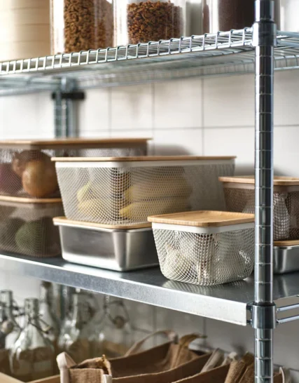 سبد نگهداری مواد غذایی با درب بامبوی مربعی فلزی ایکیا سایز 15x15x11 سانتی متر مدل IKEA 365+