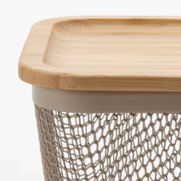 سبد نگهداری مواد غذایی با درب بامبوی مربعی فلزی ایکیا سایز 15x15x11 سانتی متر مدل IKEA 365+