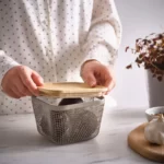 سبد نگهداری مواد غذایی با درب بامبوی مربعی فلزی ایکیا سایز 15x15x11 سانتی متر مدل IKEA 365+