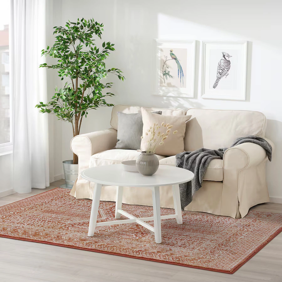 فرش کم پرز قرمز/سفید ایکیا 160x235 سانتی متر مدل BORRIDSÖ
