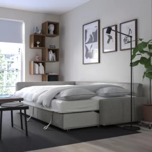 مبل راحتی گوشه‌ای با فضای ذخیره‌سازی خاکستری روشن ایکیا مدل FRIHETEN