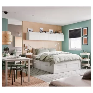 قاب تخت با ذخیره سازی سفید سایز 160x200 سانتی متر ایکیا مدل BRIMNES