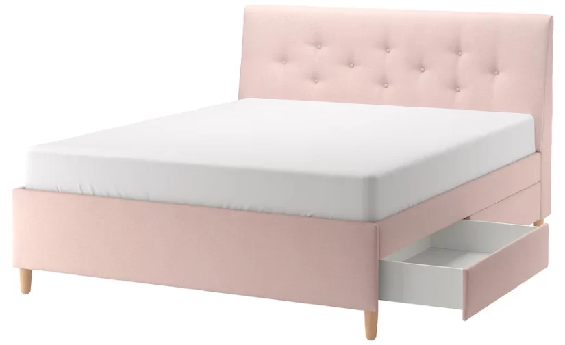 تختخواب تاشو روکش‌دار صورتی کم رنگ ایکیا ۱۸۰x۲۰۰ مدل IDANÄS