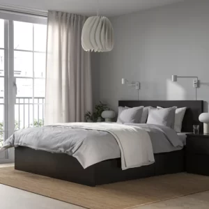 قاب تخت بلند با ۲ جعبه ذخیره‌سازی مشکی-قهوه‌ای ایکیا ۱۶۰x۲۰۰ مدل MALM