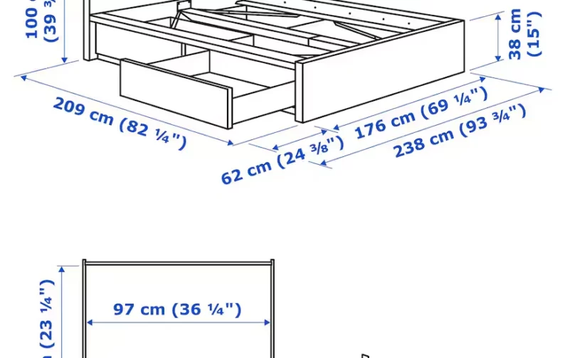 قاب تخت بلند دارای ۲ جعبه نگهداری خاکستری ایکیا ۱۶۰x۲۰۰ مدل MALM