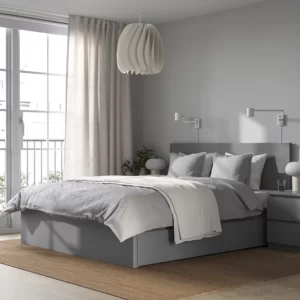 قاب تخت بلند دارای ۲ جعبه نگهداری خاکستری ایکیا ۱۶۰x۲۰۰ مدل MALM