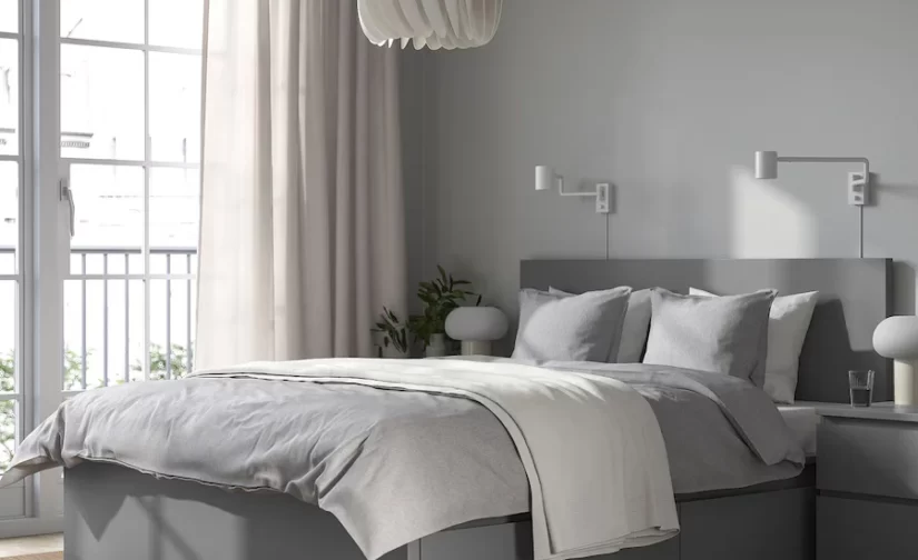 قاب تخت بلند دارای ۲ جعبه نگهداری خاکستری ایکیا ۱۶۰x۲۰۰ مدل MALM