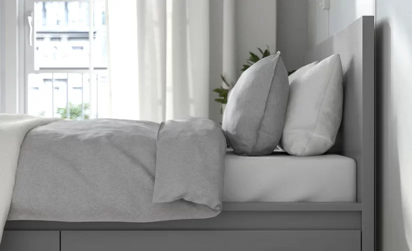 قاب تخت بلند دارای ۲ جعبه نگهداری خاکستری ایکیا ۱۶۰x۲۰۰ مدل MALM