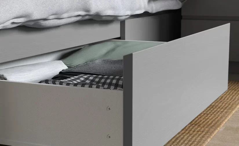 قاب تخت بلند دارای ۲ جعبه نگهداری خاکستری ایکیا ۱۶۰x۲۰۰ مدل MALM