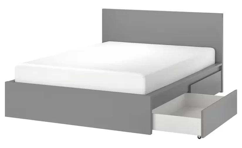 قاب تخت بلند دارای ۲ جعبه نگهداری خاکستری ایکیا ۱۶۰x۲۰۰ مدل MALM