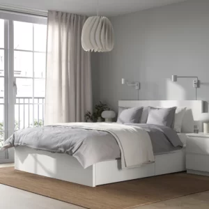 قاب تخت بلند همراه جعبه ذخیره سازی سفید سایز 160x200 سانتی متر ایکیا مدل MALM