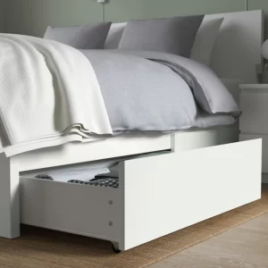 قاب تخت بلند همراه جعبه ذخیره سازی سفید سایز 160x200 سانتی متر ایکیا مدل MALM