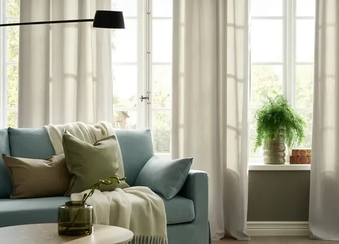 یک جفت پرده بژ همراه با حلقه سایز ۱۴۵x۳۰۰ ایکیا مدل GINSTMOTT