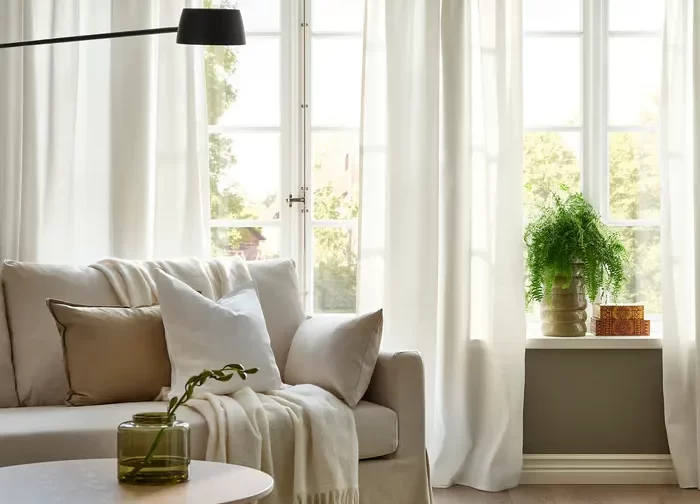 یک جفت پرده سفید همراه با حلقه سایز ۱۴۵x۳۰۰ ایکیا مدل GINSTMOTT