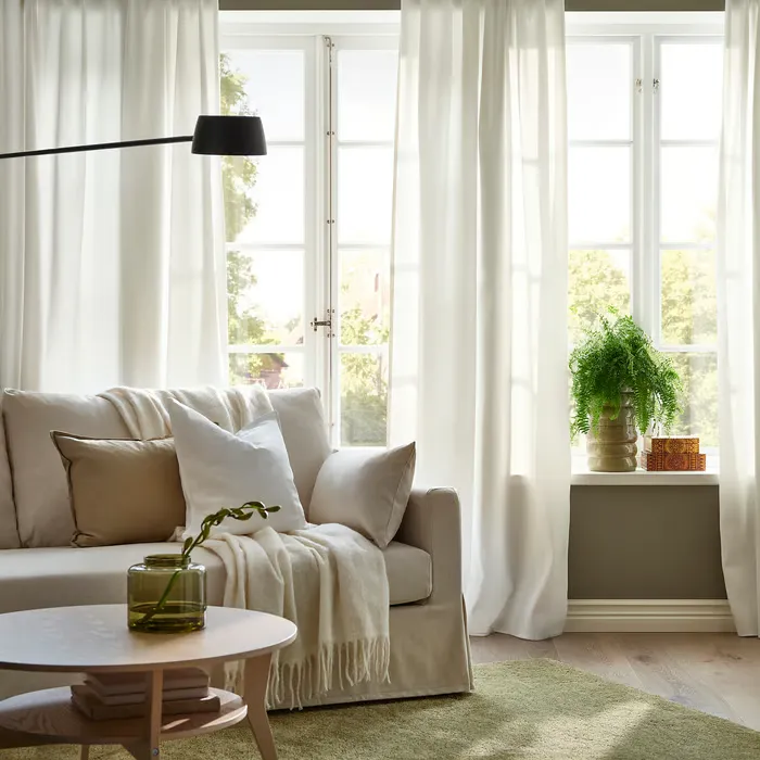 یک جفت پرده سفید همراه با حلقه سایز ۱۴۵x۳۰۰ ایکیا مدل GINSTMOTT