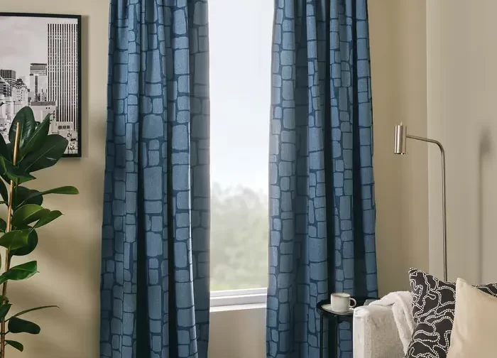 یک جفت پرده ضخیم آبی روشن/با نوار تزئینی ایکیا مدل LÖNNSTÄVMAL