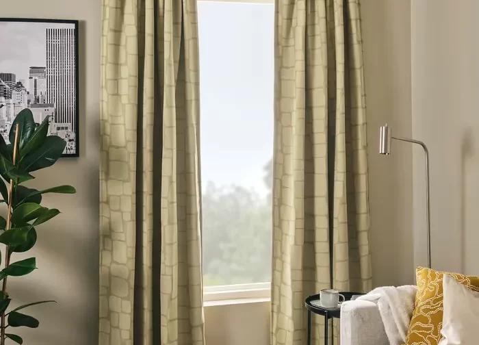 یک جفت پرده ضخیم سبز زیتونی روشن/با نوار تزئینی ایکیا مدل LÖNNSTÄVMAL