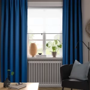 یک جفت پرده‌ کلفت آبی تیره با نوار تزئینی ایکیا 145*300 مدل MAJGULL