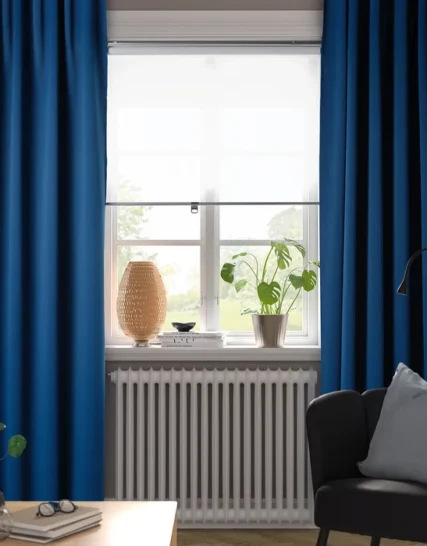 یک جفت پرده‌ کلفت آبی تیره با نوار تزئینی ایکیا 145*300 مدل MAJGULL