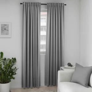 یک جفت پرده‌ کلفت خاکستری با نوار تزئینی ایکیا 145*300 مدل MAJGULL