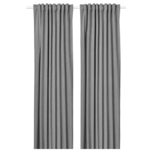 یک جفت پرده‌ ضخیم خاکستری با نوار تزئینی ایکیا 135*300 مدل ROSENMANDEL