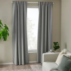 یک جفت پرده‌ ضخیم خاکستری با نوار تزئینی ایکیا 135*300 مدل ROSENMANDEL