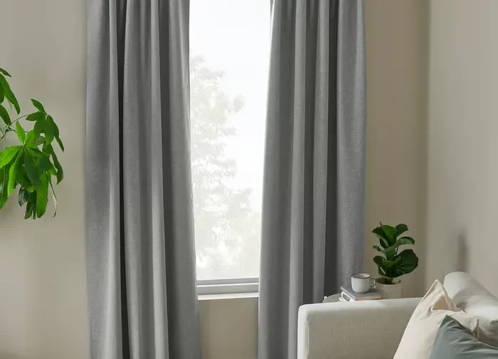 یک جفت پرده ضخیم خاکستری با نوار تزئینی ایکیا 135*300 مدل ROSENMANDEL
