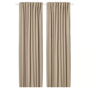 یک جفت پرده‌ ضخیم زرد/بژ با نوار تزئینی ایکیا 135*300 مدل ROSENMANDEL
