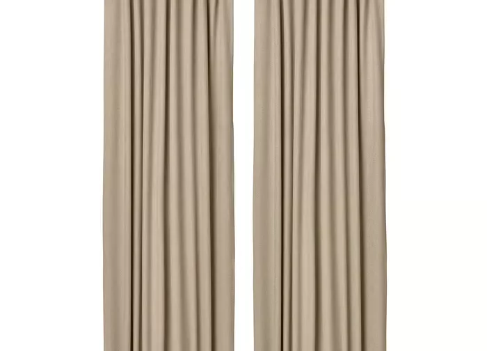 یک جفت پرده‌ ضخیم زرد/بژ با نوار تزئینی ایکیا 135*300 مدل ROSENMANDEL