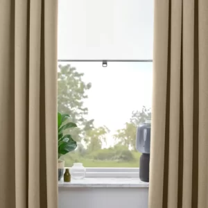 یک جفت پرده‌ ضخیم زرد/بژ با نوار تزئینی ایکیا 135*300 مدل ROSENMANDEL