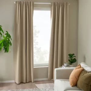 یک جفت پرده‌ ضخیم زرد/بژ با نوار تزئینی ایکیا 135*300 مدل ROSENMANDEL