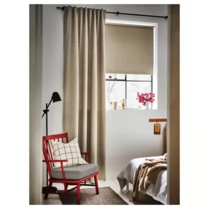یک جفت پرده‌ ضخیم زرد/بژ با نوار تزئینی ایکیا 135*300 مدل ROSENMANDEL