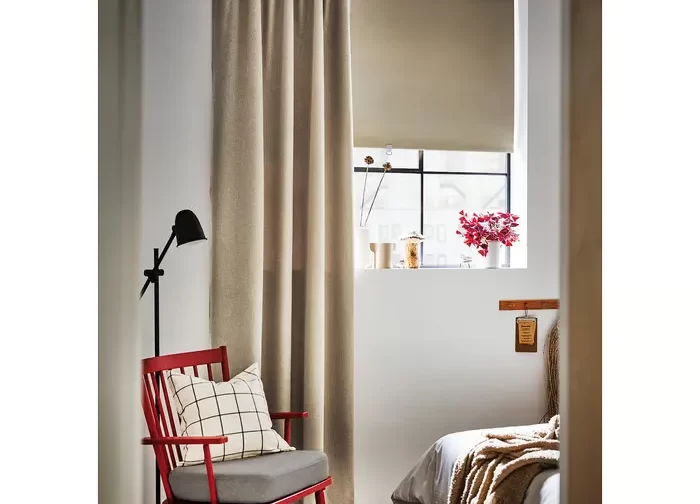 یک جفت پرده‌ ضخیم زرد/بژ با نوار تزئینی ایکیا 135*300 مدل ROSENMANDEL