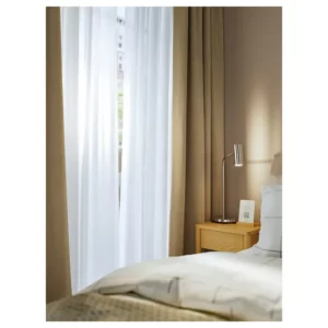 یک جفت پرده‌ ضخیم زرد/بژ با نوار تزئینی ایکیا 135*300 مدل ROSENMANDEL