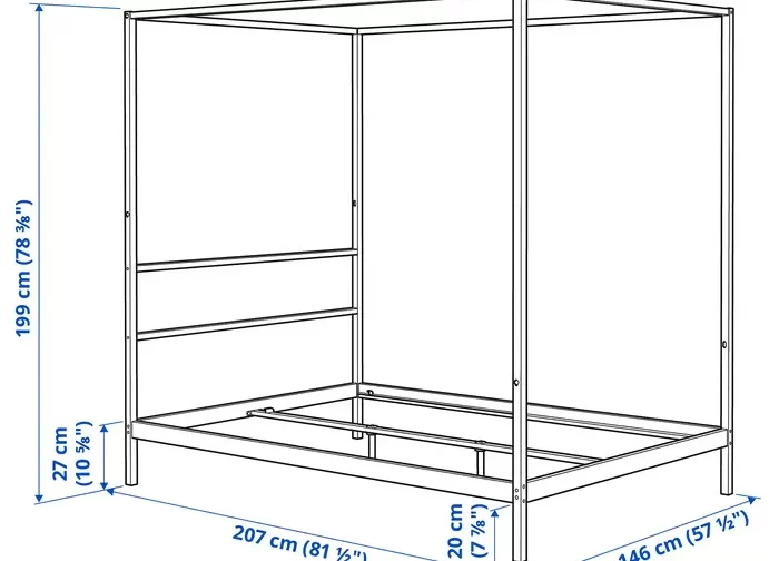 قاب تخت چهار ستونه سفید ۱۴۰x۲۰۰ ایکیا مدل VITARNA