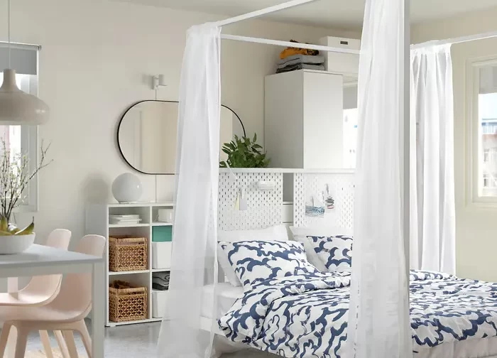 قاب تخت چهار ستونه سفید ۱۴۰x۲۰۰ ایکیا مدل VITARNA