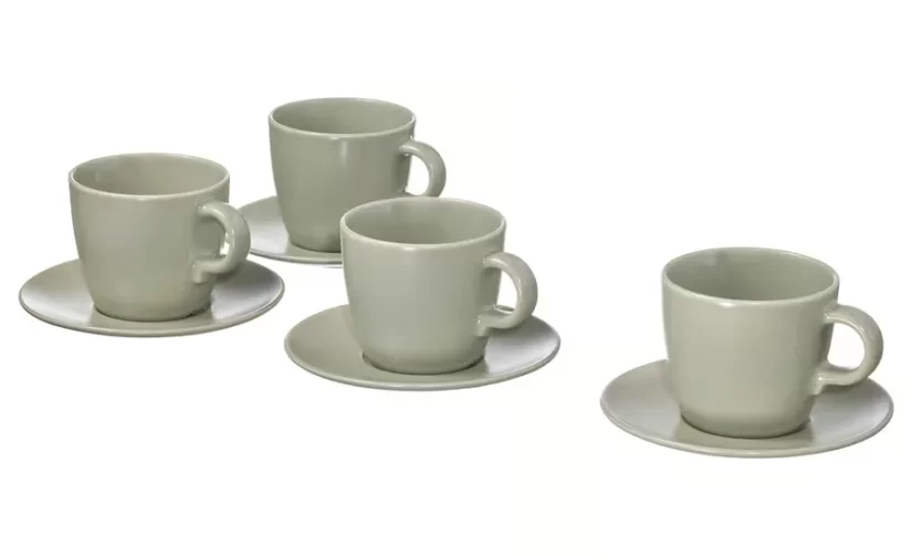 ست 4 عددی فنجان و نعلبکی سبز مات ایکیا مدل FÄRGKLAR
